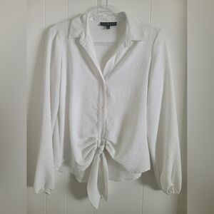 Fred David White Button-Down Shirt with Tie Front